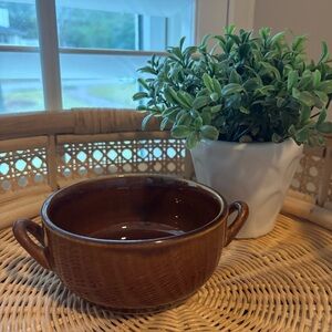 Vintage Brown Ceramic Bowl with Handles